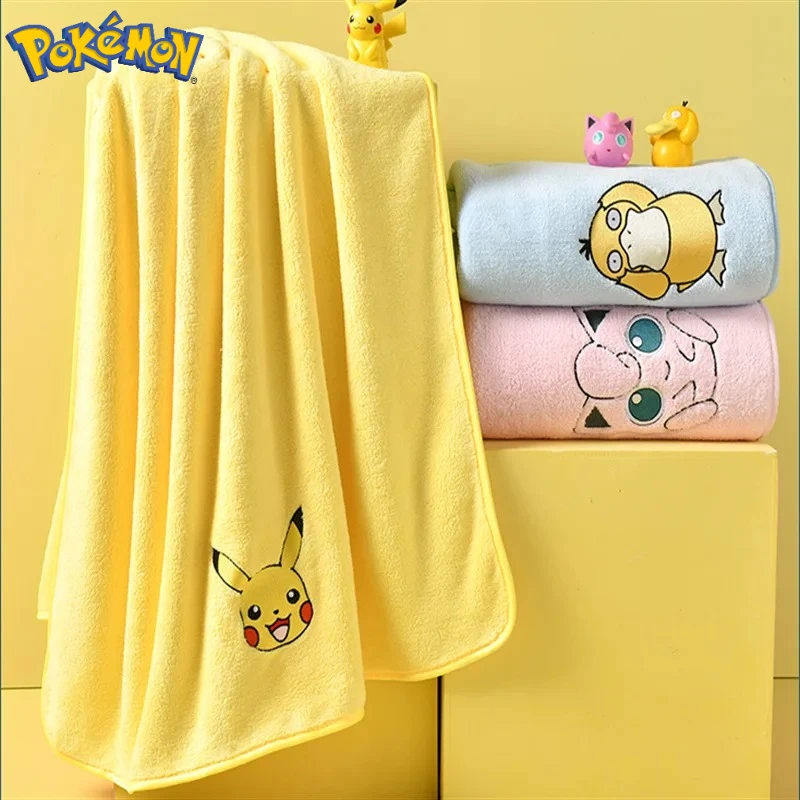 Pokemon Cartoon Pikachu Figure Coral Fleece Bath Towel Cartoon Soft Strong Absorbent Bath Towel Children Anime Birthday Gifts