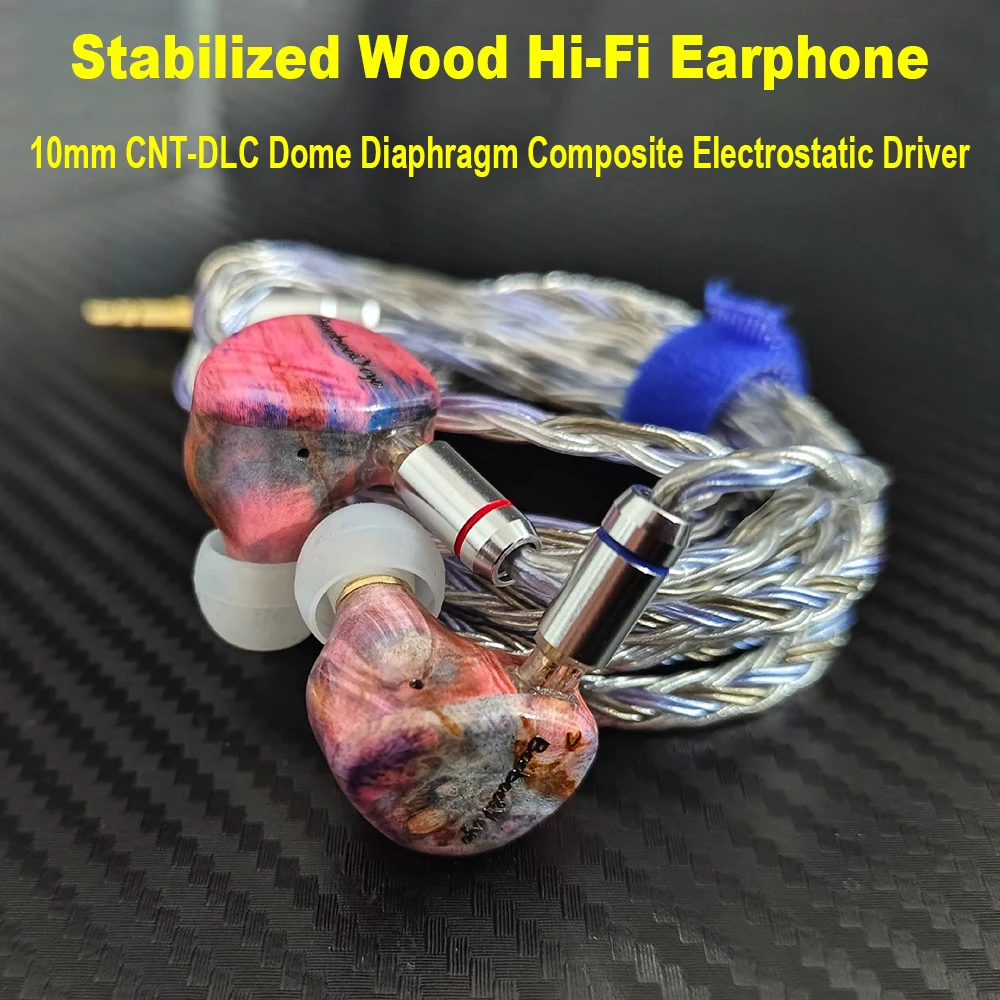 Electrostatic IEM Earphones in Ear Monitor Headphones Stabilized Wood 10mm CNT DLC Dynamic Earbuds 2pin HiFi Wired Headphone