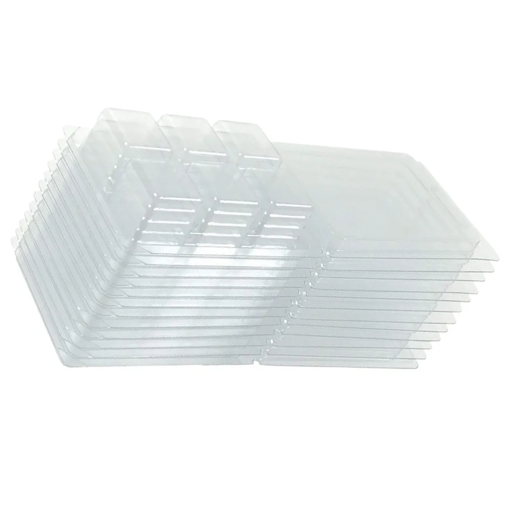 50 pçs cera derreter clamshell moldes bandeja de cubo de plástico transparente para sabão cera derrete recipientes durável fácil separado cubo bandeja