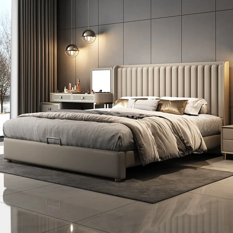 Storage Hotel Full Size Double Bed Aesthetic Lounge Two Persons Fancy Bed Bedside Table Master Cama Matrimonial Home Accessories