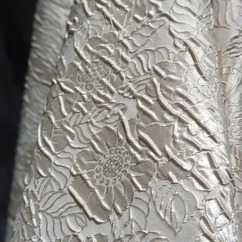 Summer Lightweight Countryside Flower Ins Korean Style Dress Fabric Black Jacquard High-end Clothing DIY Designer Fabric