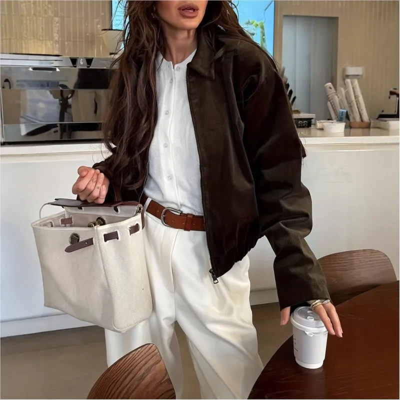 

Coats For Woman Lapel Zipper Solid Color Short Coat Womens Autumn Winter Versatile Long-sleeved Office Commuter Jacket Chaquetas