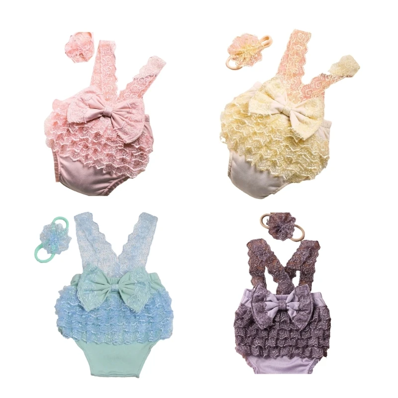 

Newborn Shower Gift Photo Props Lace Romper Floral Headband Photostudio Props H37A