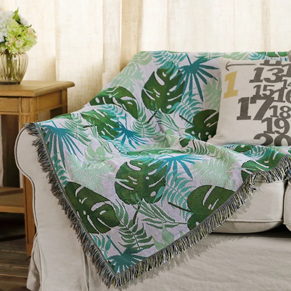 Monstera Sofa Blanket Leaves Cover Dust Protective Cover Throw Blanket for Bed Non-slip Bedspread Nordic Home Decoration Carpet