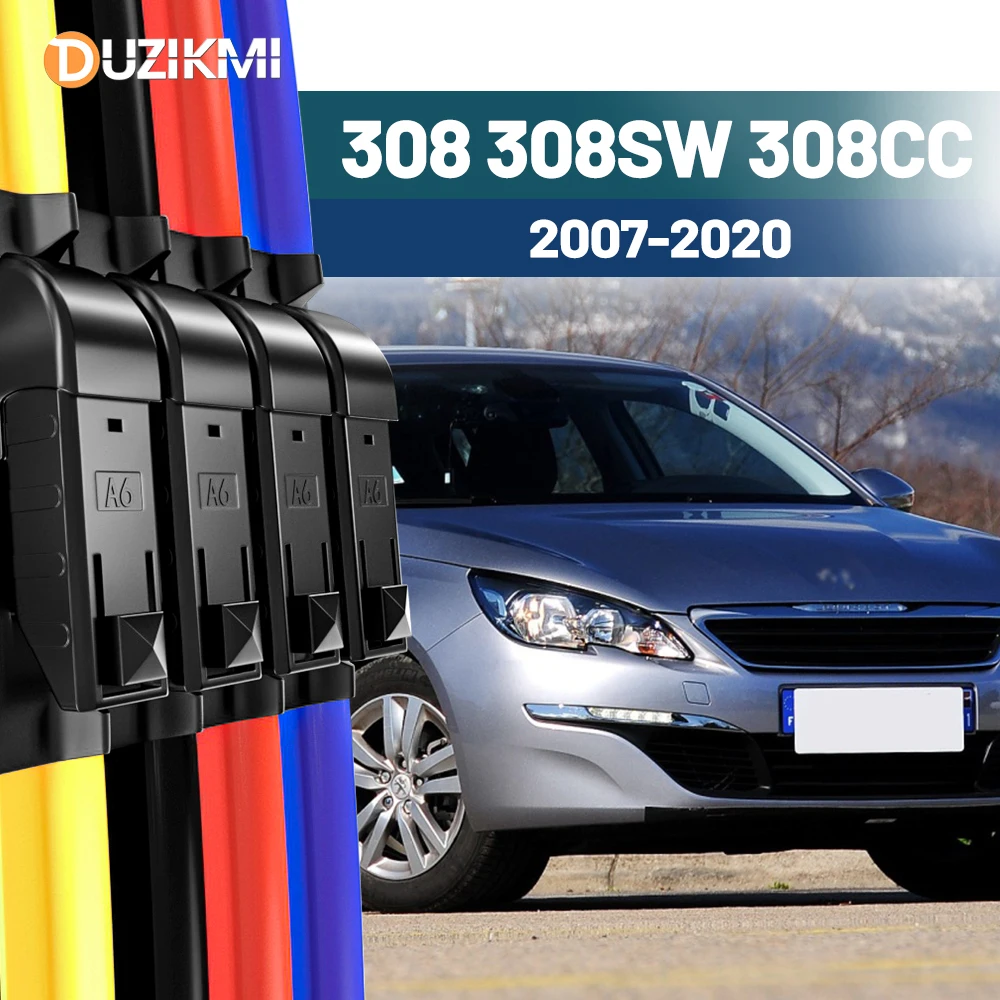 

For Peugeot 308 308SW 308CC 2007-2020 2013 2014 2015 2016 2017 2018 2019 2pcs Front Windshield Windscreen Wiper Blades Red Blue