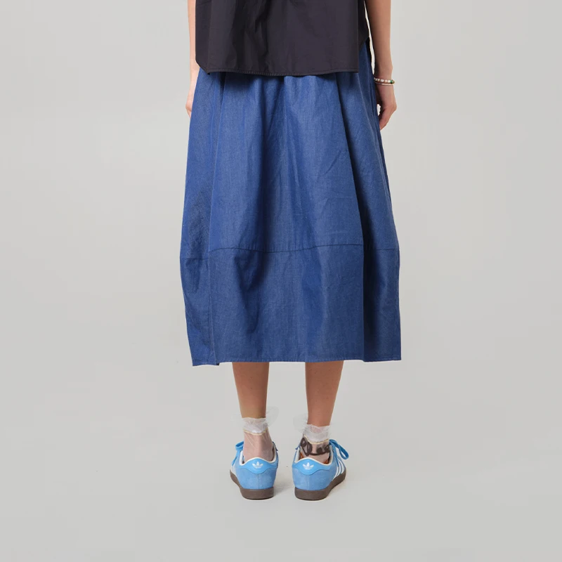 MOVEUP Casual A-Line Denim Skirt 2026 Summer New Pure Cotton Elastic Waist Pocket Patch Fabric Embroidered Loose Skirt 3ELX20622