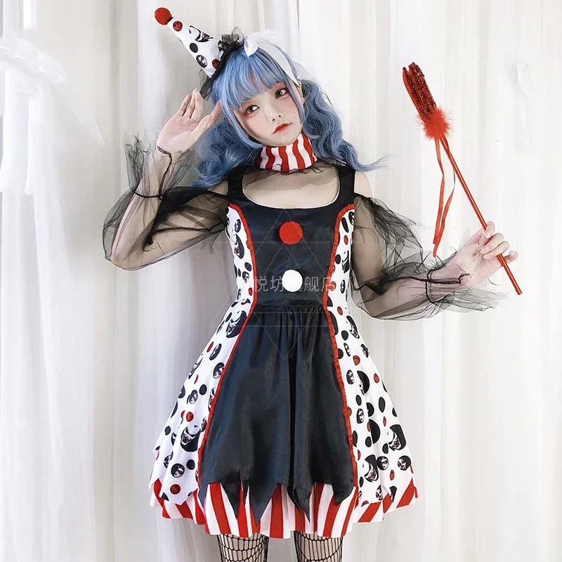 Halloween Costume for Women Clown Cosplay Dress Demon Circus Performance Costume Witch Disfraz Anime Vestidos