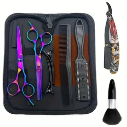 7-Piece Colorful Stainless Steel Barber Scissors kit Salon hairdressing Scissors Home Bangs Thinning Scissors