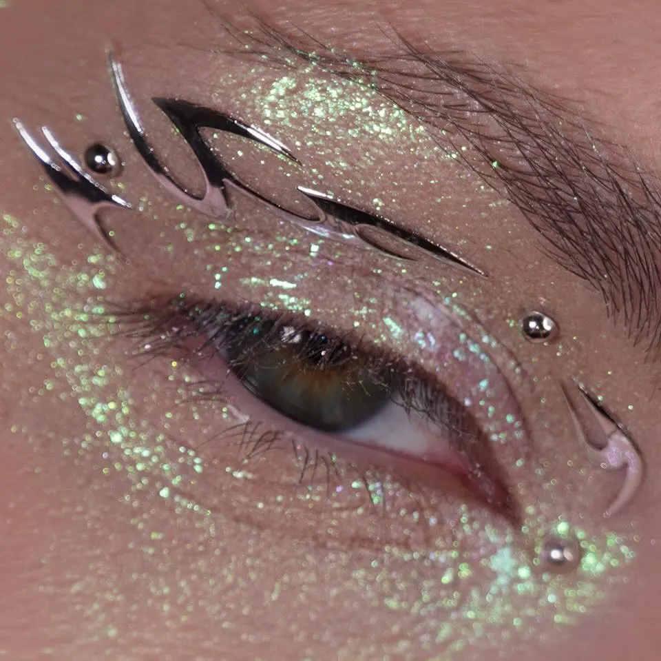 Futuristic Silver Face Makeup Sticker Creative Metallic Futuristic Makeup Artist Eye Shadow Sticker Self-Adhesive Reuse image 4