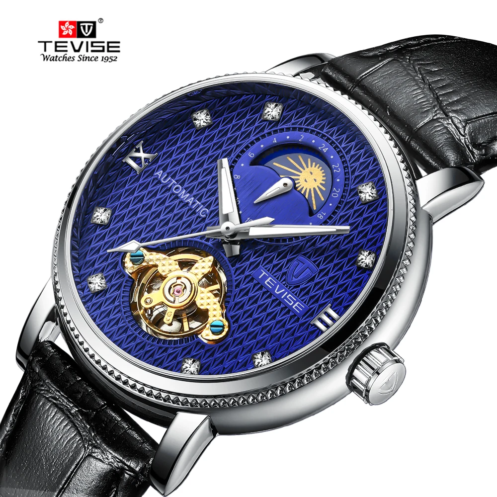 

Tevise new model Tourbillon moon phase luxury chronograph leather watch men jewelry