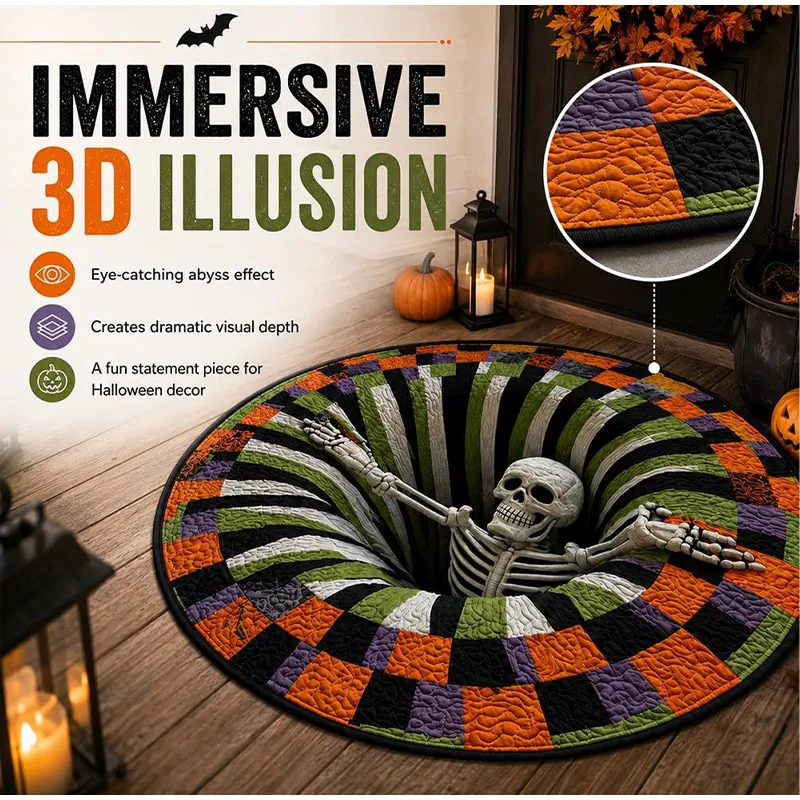 3D illusion Halloween Round Rug Non Slip Living Room Carpet Stain Resistant Easy Care Floor Mat Escape Room Large Area Rug Decor