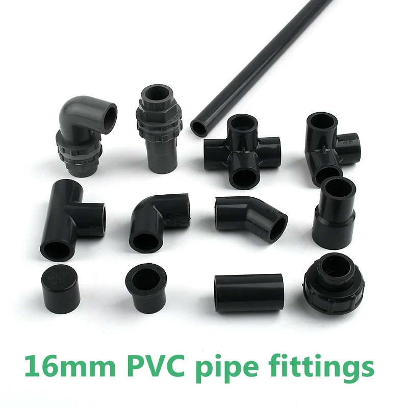 2~15PCS 16mm Grey PVC Pipe Fittings Straight Elbow Tee Connectors Fish Tank Accessories Water Parts PVC Water Pipe Fittings