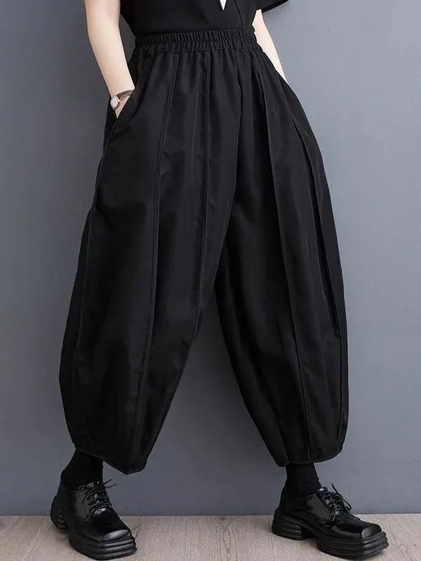 plus Size Casual Harlan Pants Women Summer High Waist Loose Lazy Style Nine Points Pants Simple Style All Match Small Figure