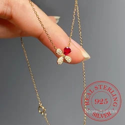 S925 Sterling Silver Classic Ruby Clover Choker Necklace Pendant for Women 14K Gold Plated Necklaces Wedding Party Jewelry Gift
