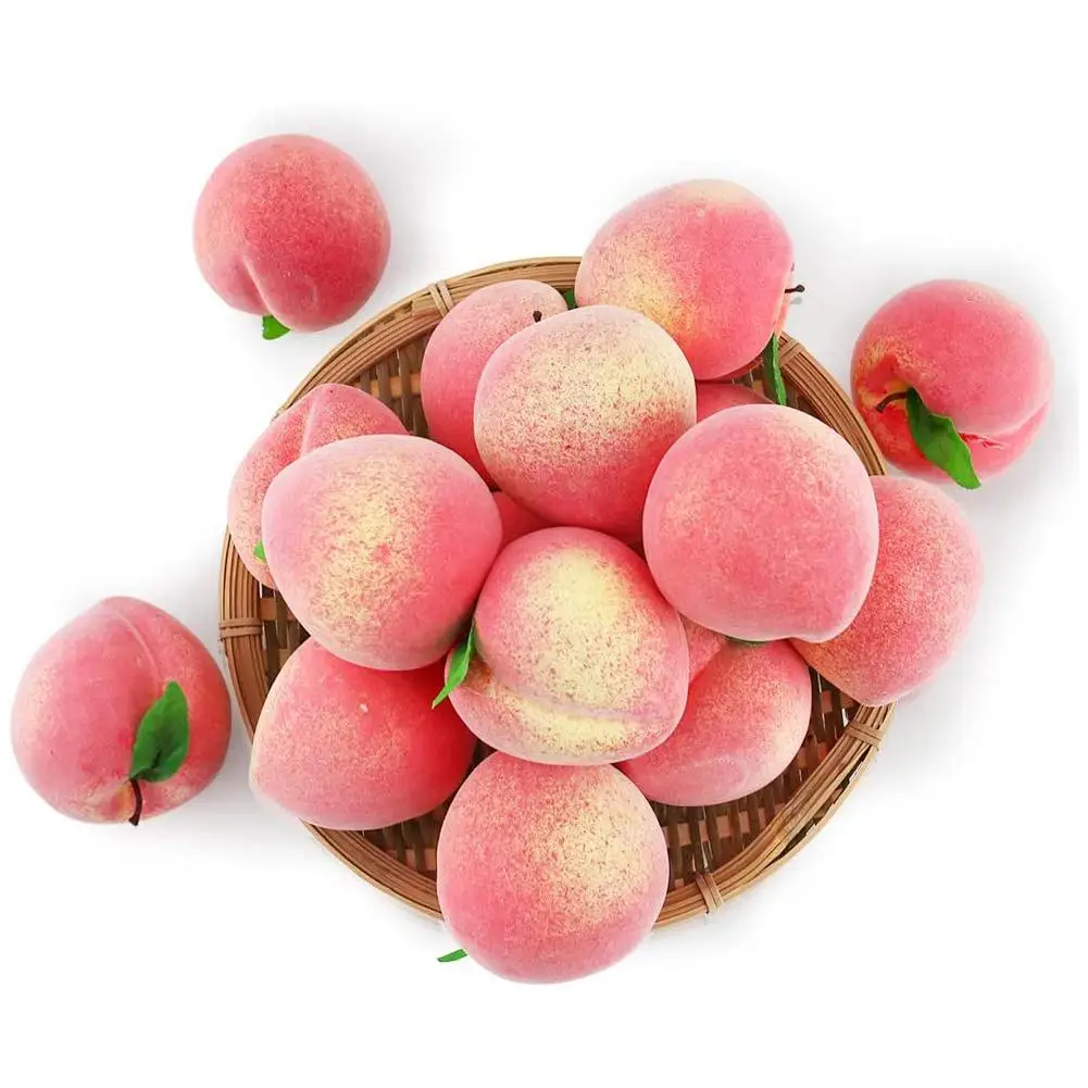 16pcs Artificial Simulation Peach With Leaves Fake Photo Props Party Home Kitchen Decor Food Toy