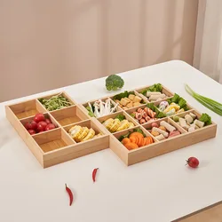Hot selling Rectangular 6-compartment food tray & square 9 grid wood tableware snack plate sauce platter hot pot restaurant tray