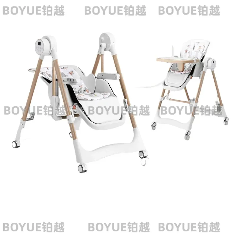 Electric Baby High Chair Foldable Infant Dining Seat with Reclining Rocker Function Multi Purpose Feeding Table for Toddlers