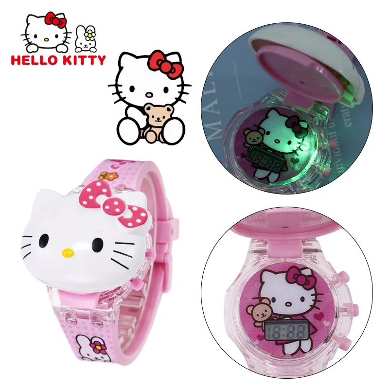 Sanrio Hello Kitty Girl Kids Watches Cute Student Children Watch Digital Electronic Luminous Wristwatch Birthday Gifts Watches