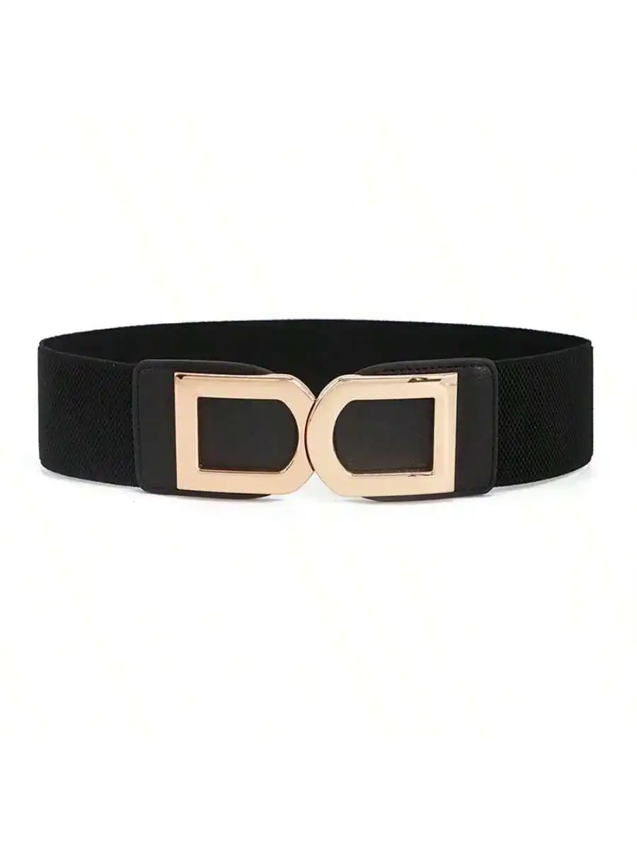 1pc black light luxury casual double D metal buckle elastic dress with wide waist belt dress with all-match decorative belt