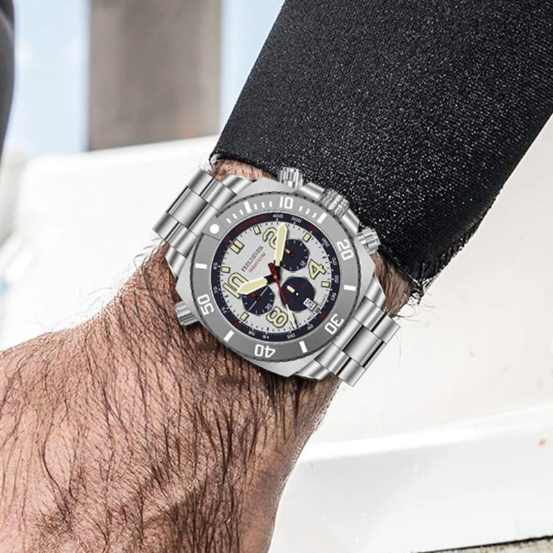 FEELNEVER ساعة رجالي فاخرة LIGE المهنية غواص كوارتز ساعات المعصم 500 متر مقاوم للماء مضيئة متعددة الوظائف ساعات الرجال