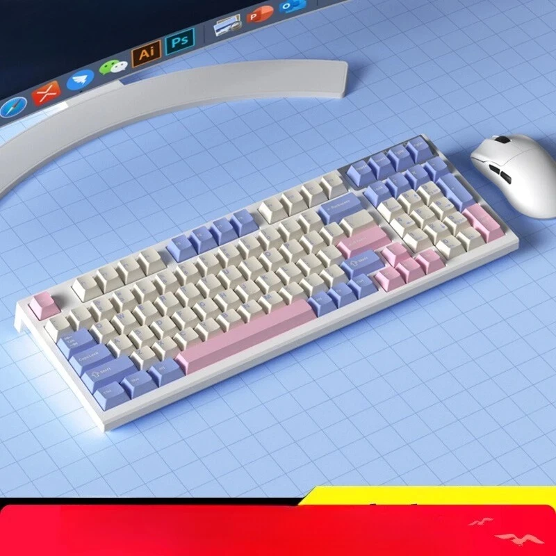 

Wireless keyboard 2.4G Bluetooth three-mode PBT red axis 98 keys hot-swappable box axis wired