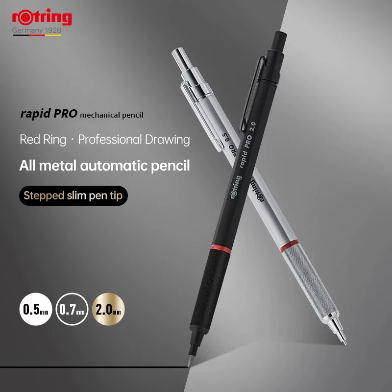 Rotring Rapid Pro Mechanical Pencil 0.5/0.7/2.0mm Metal Mechanical Pencils Black/Silve Automatic pencil for Sketching Drawing