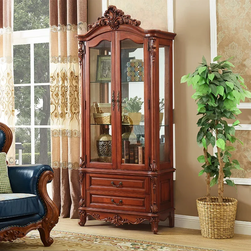 

yj21 American all-solid wood wine cabinet European single and double door storage living room light luxury glass door display ca