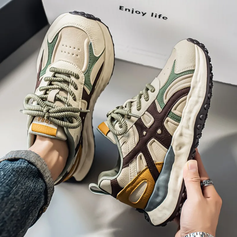 2025 Spring and Autumn New Men's Thick Bottom Comfortable Lace Up Sports Shoes Vulcanized Shoes Men's Casual Running Shoes