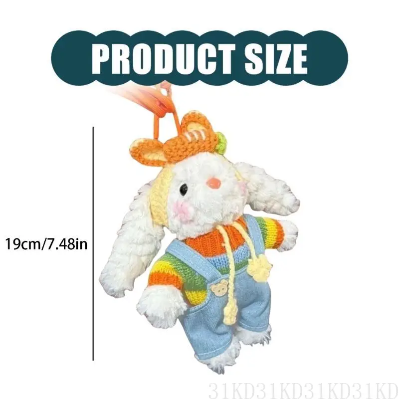 

31KD Colorful Rainbow Carrot Lop Eared Rabbit Keychain Plush Keyring Charm Soft Animal Pendant for Home Or Bag Decoration
