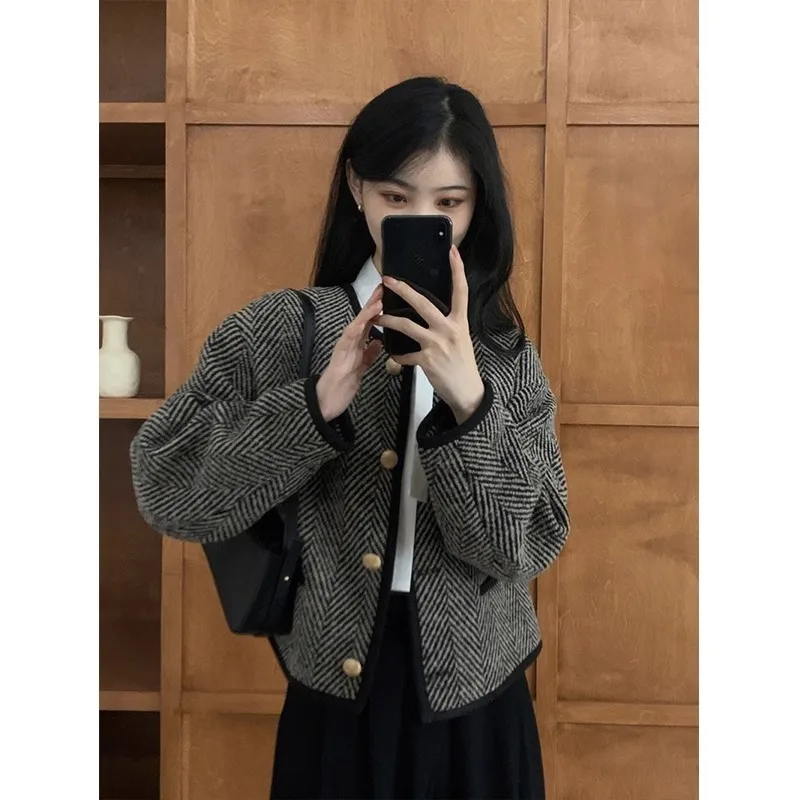 

Модная женская французская ретро-весенне-осенняя высококачественная короткая куртка-кардиган на осень-зиму, элитная элегантная верхняя одежда