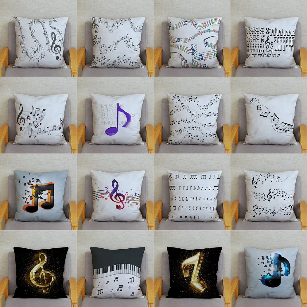 45*45 cartoon sheet music printing pattern cushion cover home living room sofa decoration square polyester pillow