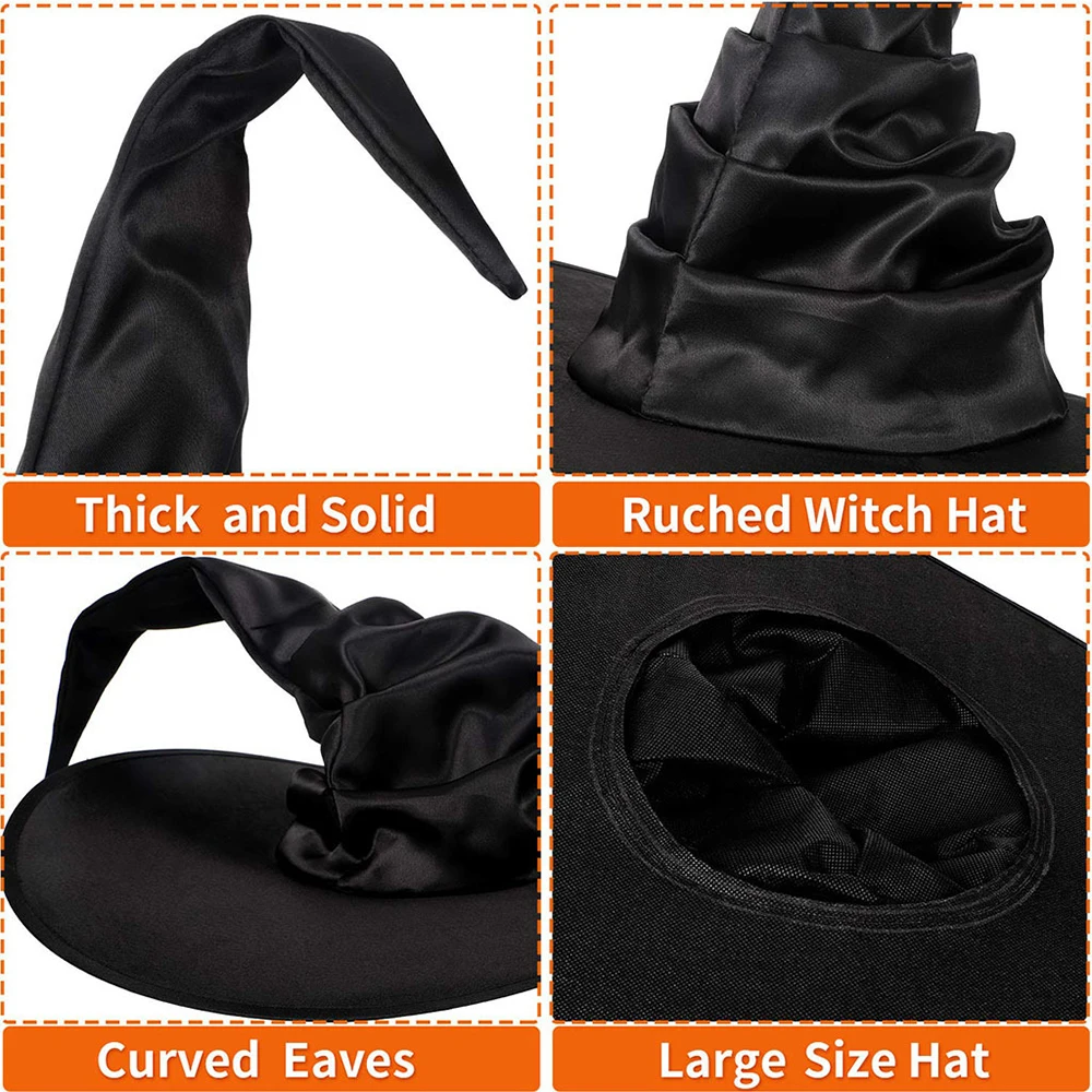 Halloween Witch Hats Black Folds Wizard Hat Masquerade Party for Kids Adult Women Men Cosplay Props Halloween Costume Accessory