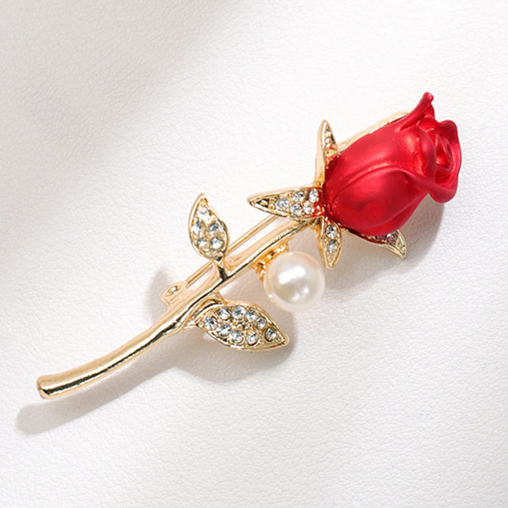 2Pcs Red Rose Brooch Romantic Series Rhinestone Floral Accessory Wedding Anniversary Elegant Pin
