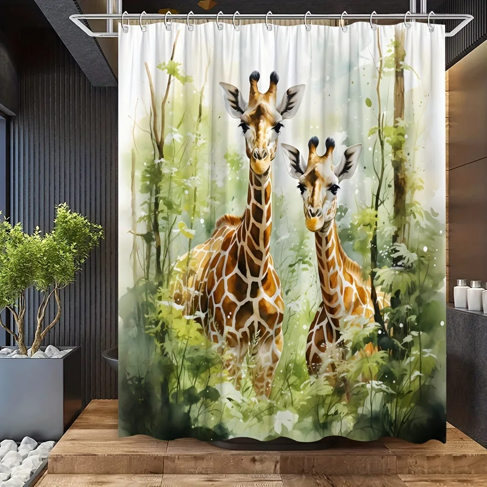 

Giraffe in the jungle Washable Dirt-Resistant Shower Curtain Shower Head waterproof Polyester Bath Curtain For Home Decor
