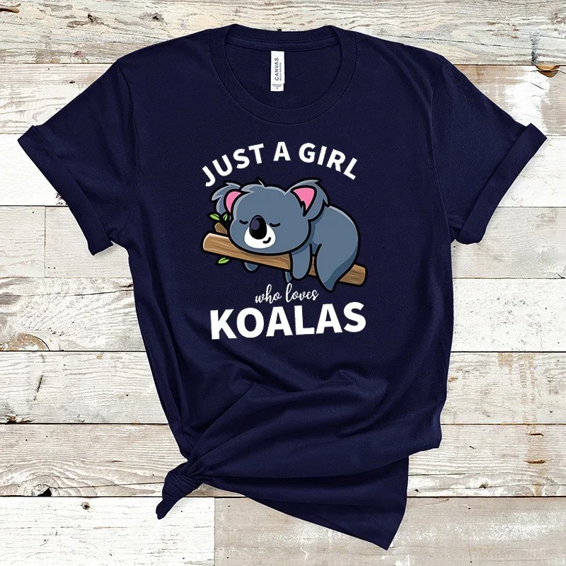 Just a Girl Who Loves Koala Printed T Shirt Men/Women Oversized Clothes O-Neck Funny T Shirts for Women Tops Tees