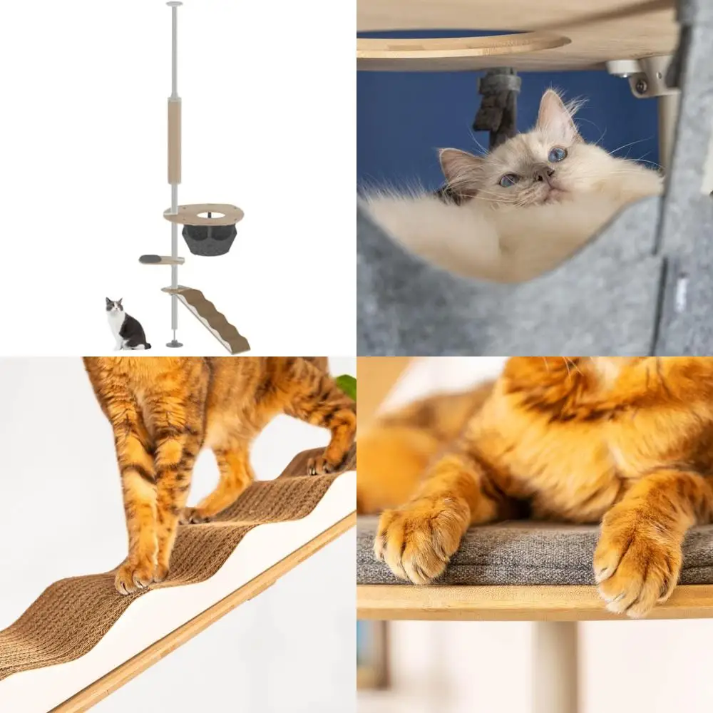 

Крытое кошачье дерево от Omlet Freestyle: высокая альпинистская башня, от пола до потолка, регулируемая высота потолка, компактный дизайн