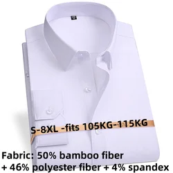 8XL Bamboo Fiber Anti-Wrinkle Short sleeve Mens Shirts Long Sleeve Slim Fit Camisa Social Business Men Shirt Long Sleeve White