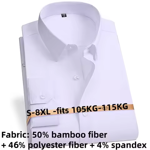 8XL Bamboo Fiber Anti-Wrinkle Short sleeve Mens Shirts Long Sleeve Slim Fit Camisa Social Business Men Shirt Long Sleeve White