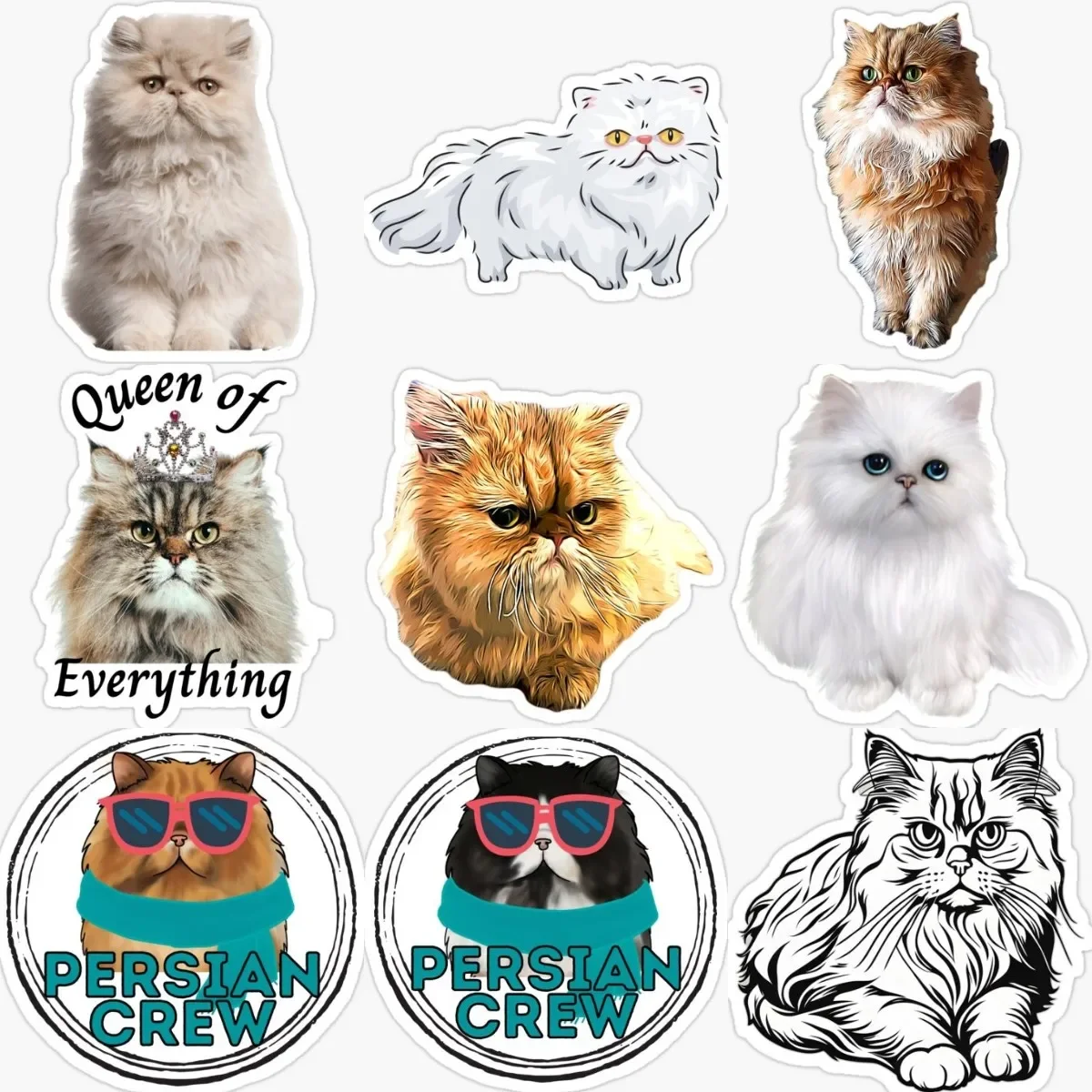 

Cute Persian Cat Creative Personalized Stickers for Decorate Car Van Wall Room Fridge Bicycle Table Motorcycle Off-road Helmet
