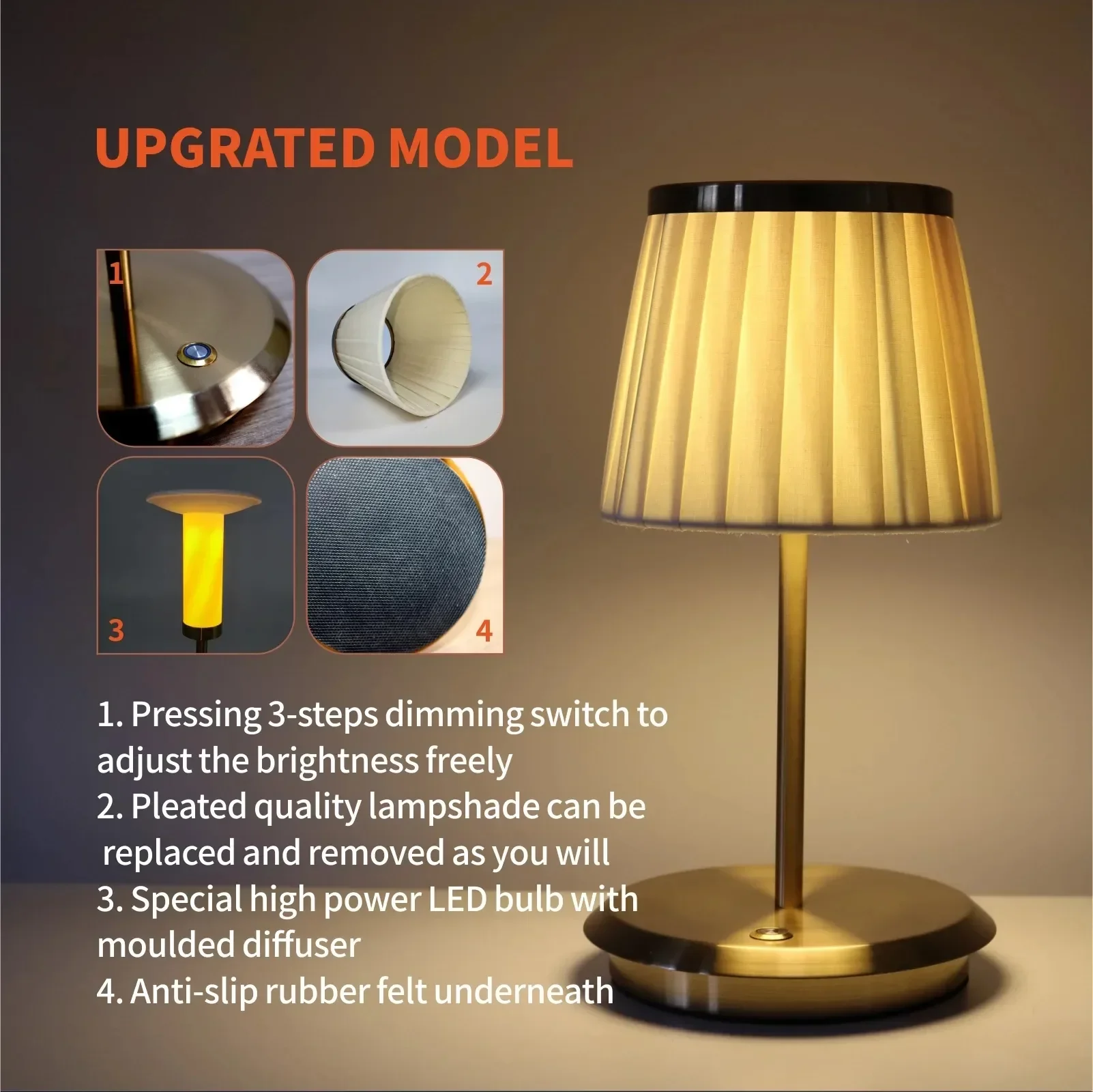 

Portable Wireless Touch Atmosphere Lighting Retro Fabric Table Lamp for Outdoor Restaurant Decoration Bedroom Bedside Table