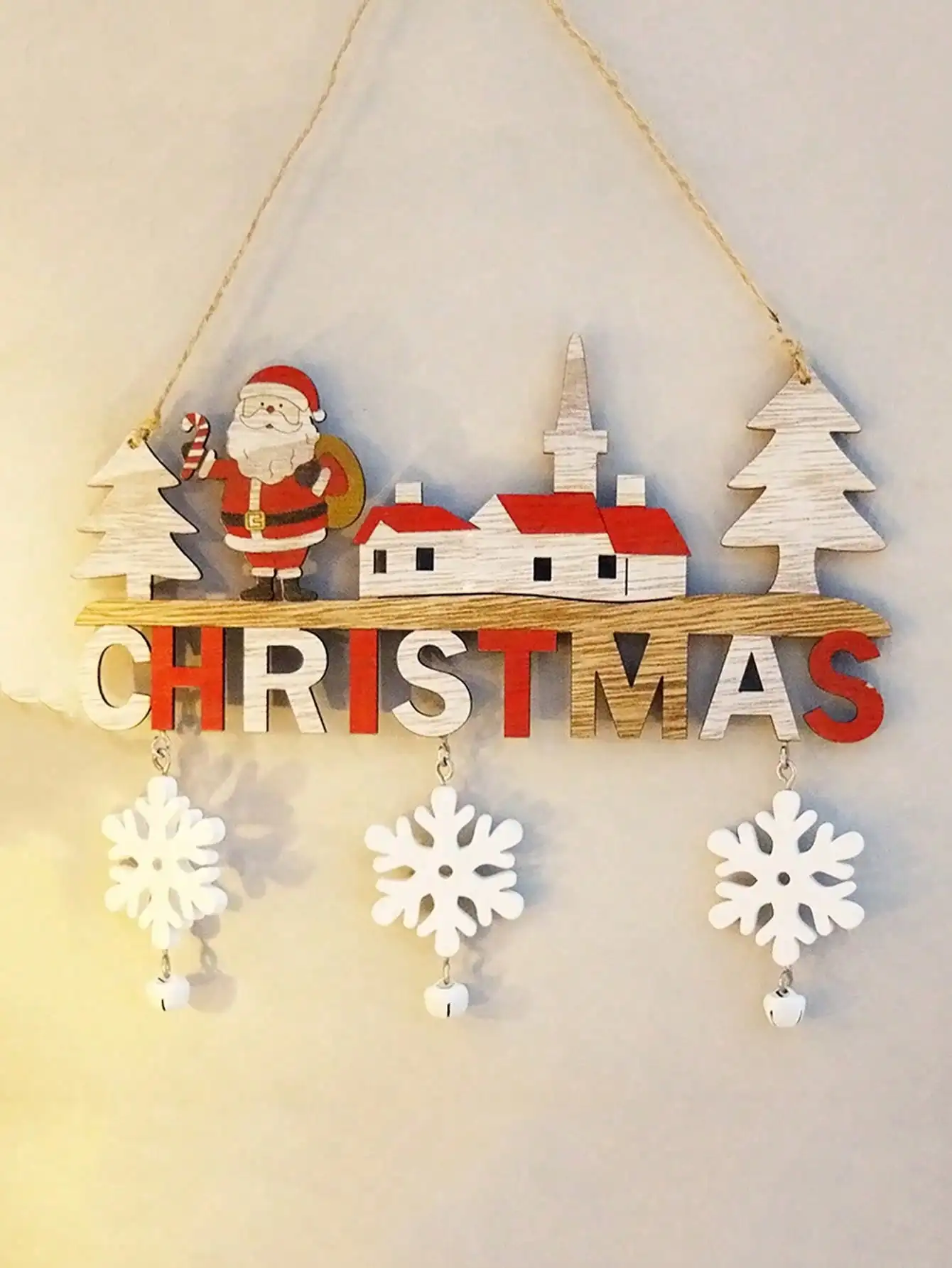 1pc wooden Christmas letter logo hanging doorplate home decoration, can be directly hung with rope,