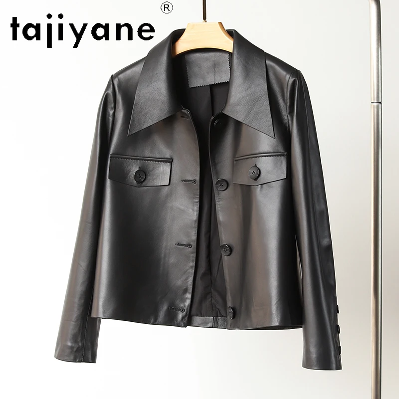 Tajiyane High-End-Mantel aus echtem Schaffell, Damenbekleidung, 2023, Frühling und Herbst, kurze einreihige Echtlederjacke für Damen