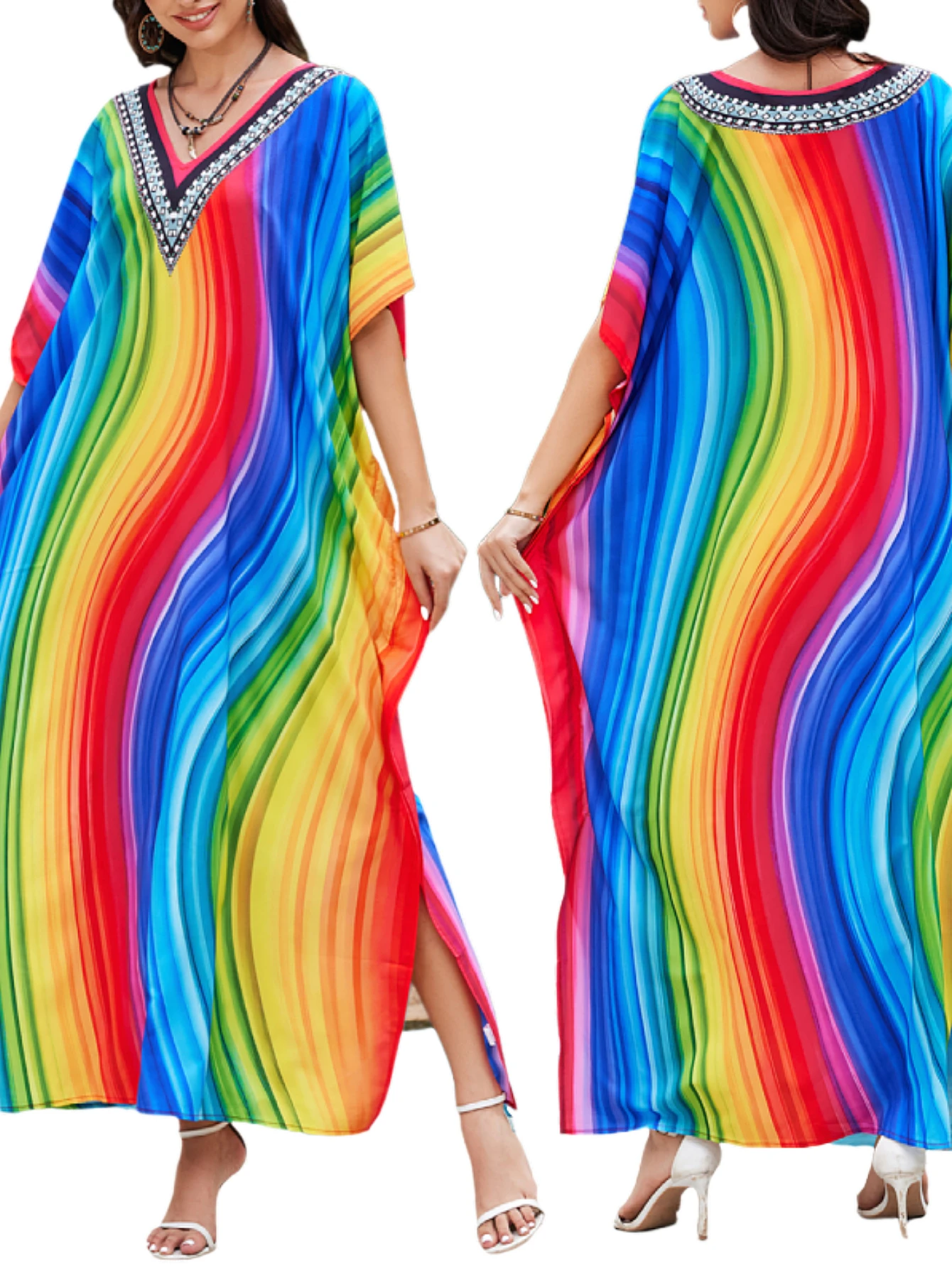 

Women Boho Beach Cover Up Plus Size Loose Summer Dress Seaside Vacation Bikini Swimsuit Outerwear