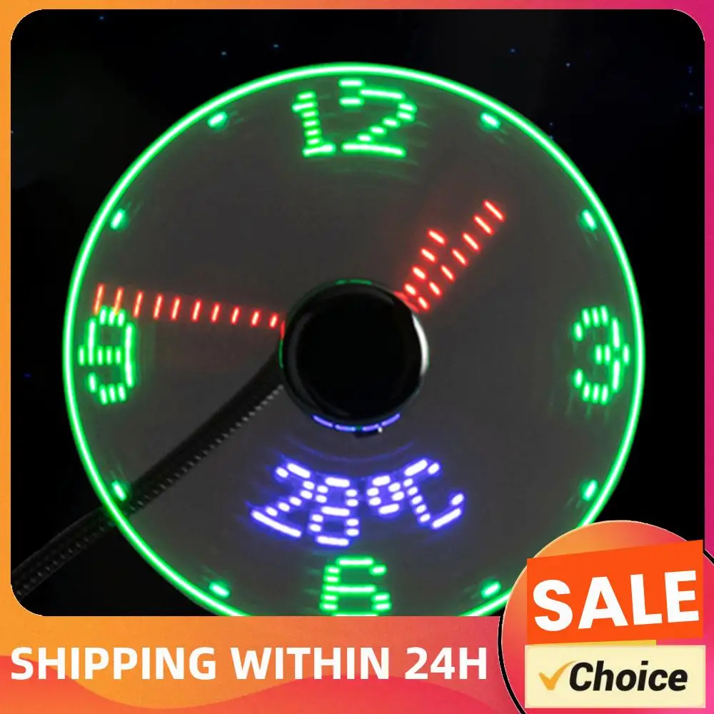

LED Clock Fan Time Temperature Display Mini Cooling Flashing Fan Real Time Display Portable Gadgets Flexible Gooseneck LED Clock