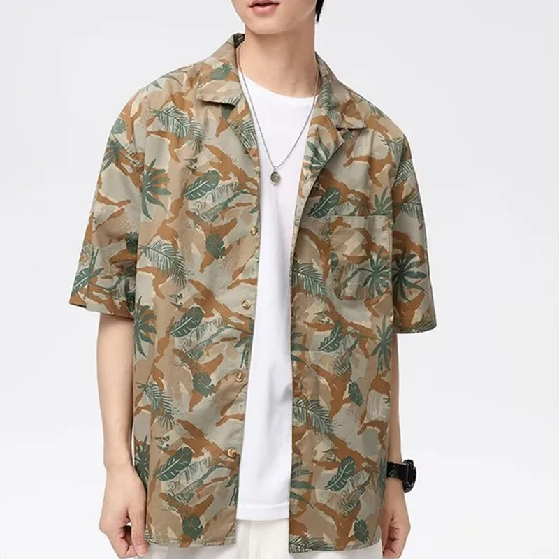 Summer Short Sleeve Baroque Cuban Collar Shirt Men's Vintage Casual Quick Dry Hawaii Vacation Ice Silk Flower Trendy Shirt