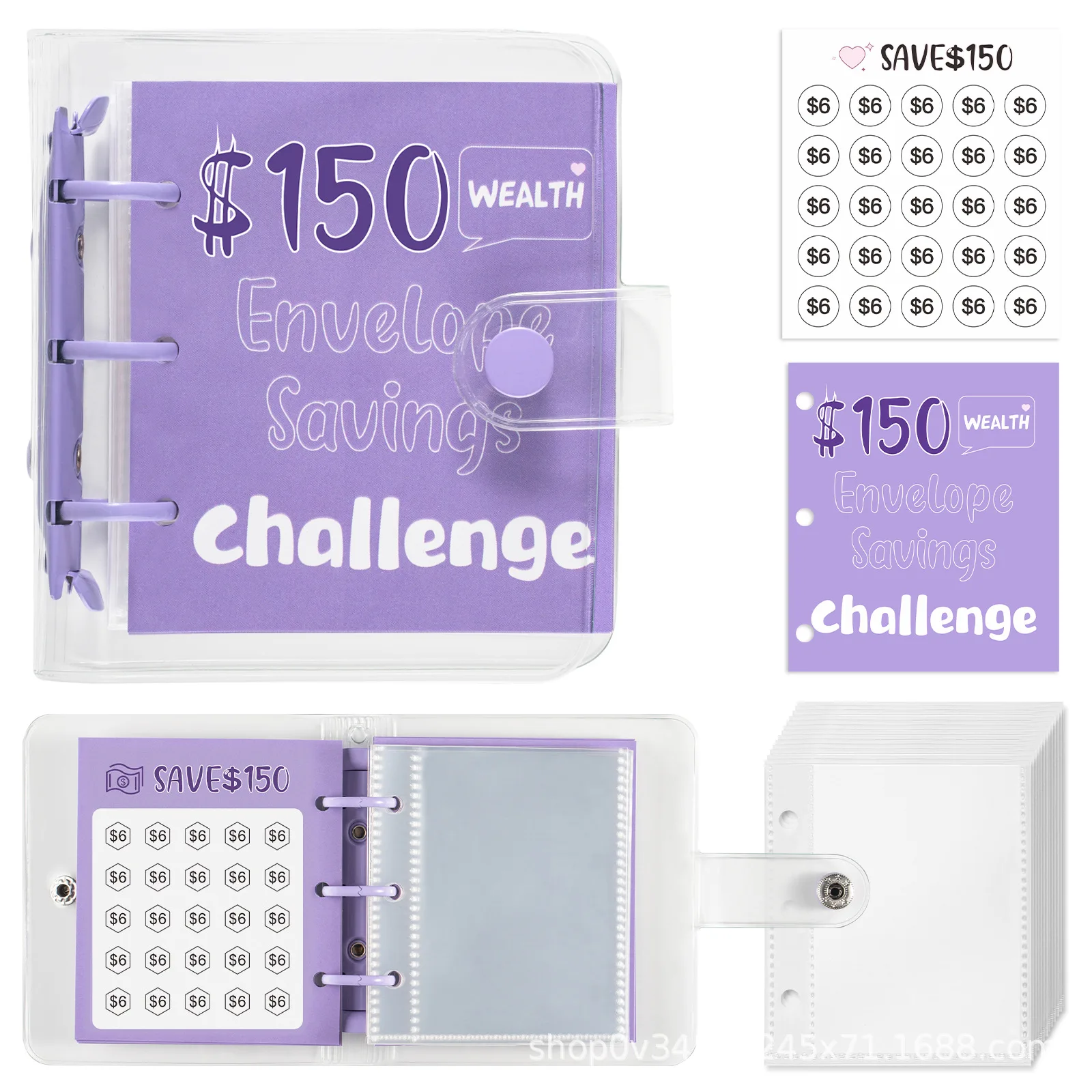 

Mini Money Saving Binder $150/300/500/1000 Cash Envelopes Mini Budget Binder Waterproof Durable Savings Challenges Book