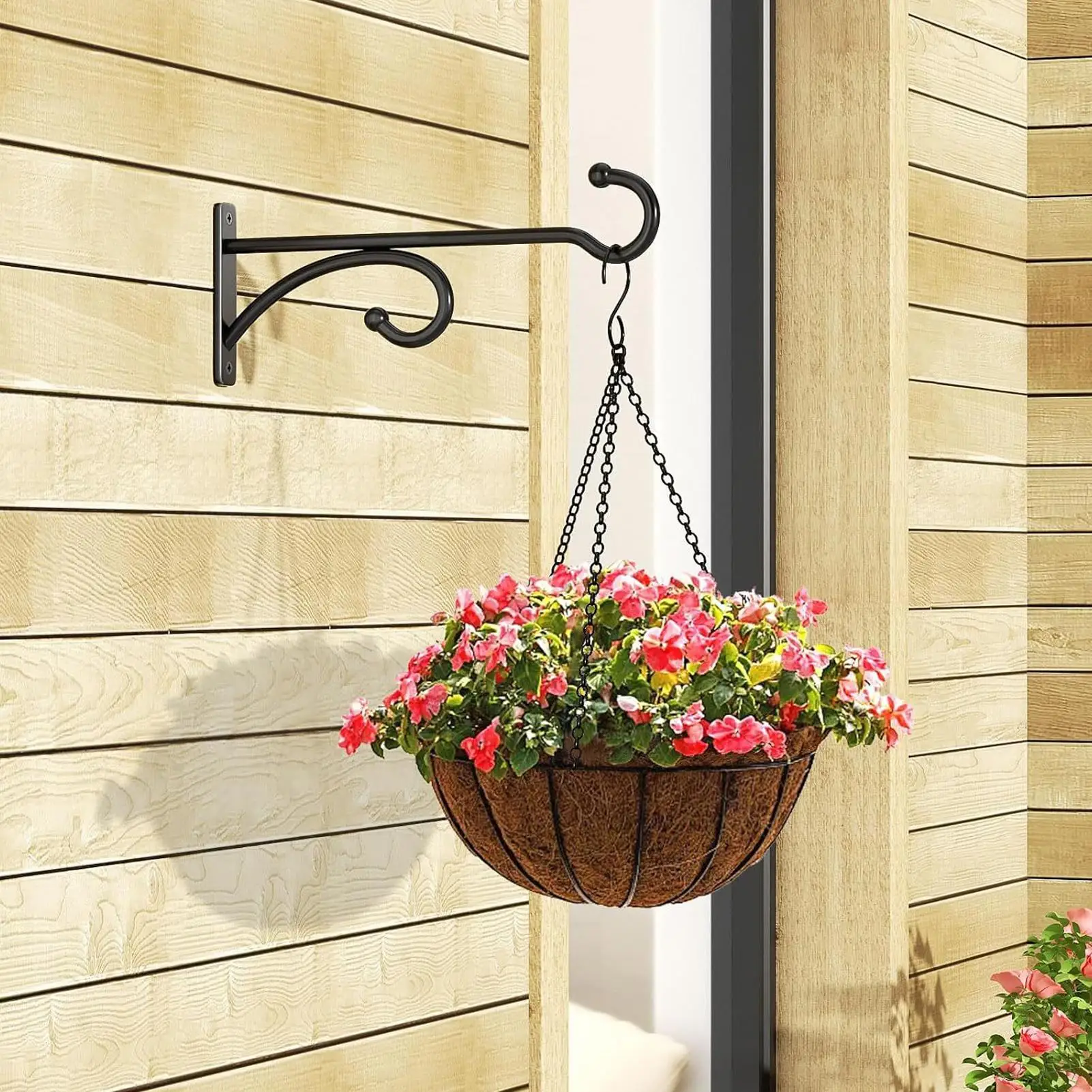 Flower Pot Holder Wall-Mounted Hook 2pcs Outdoor Hanging Plant Stand Planter Hanger Iron Flowerpot Garden Decoration