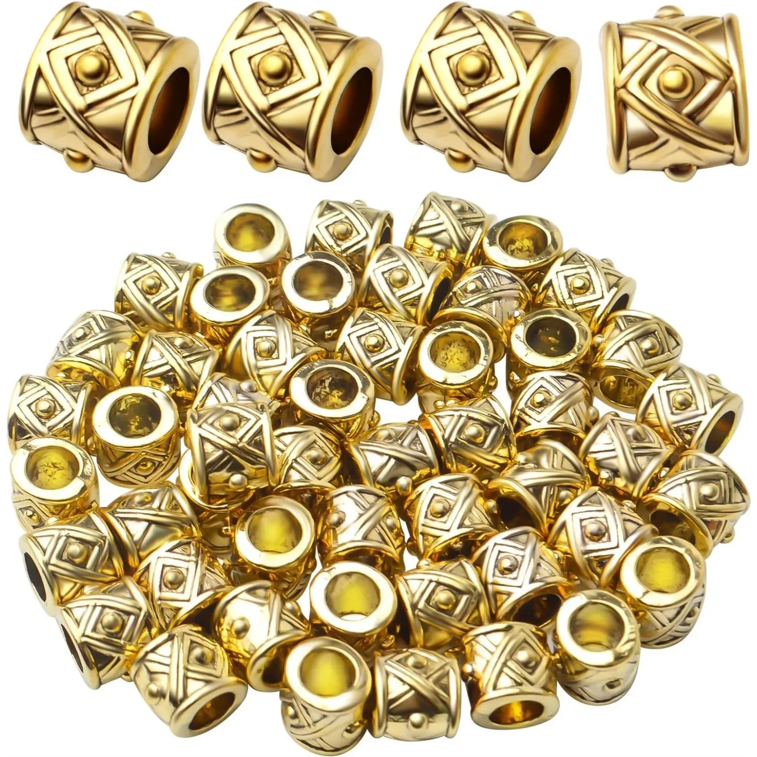 

50pcs Tibetan Antique Gold Column Spacer Beads Jewelry spacers Tube Beads Spacers Large Hole for DIY Jewelry Making