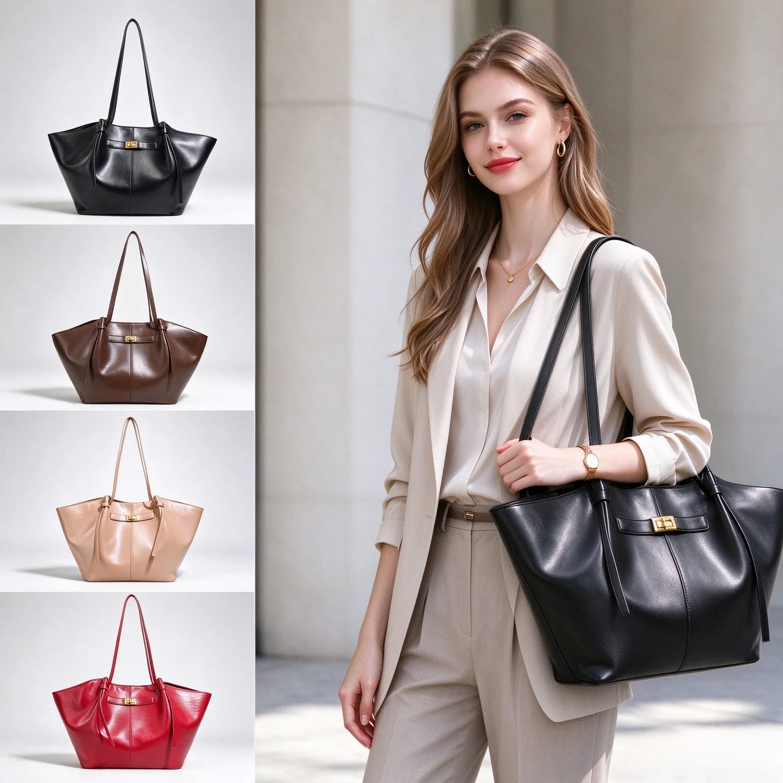 Women Luxury Wing Shape Tote Bag Large Capacity Genuine Leather Feel Shoulder Bag Designer Metal Lock Handbag Work Daily Travel