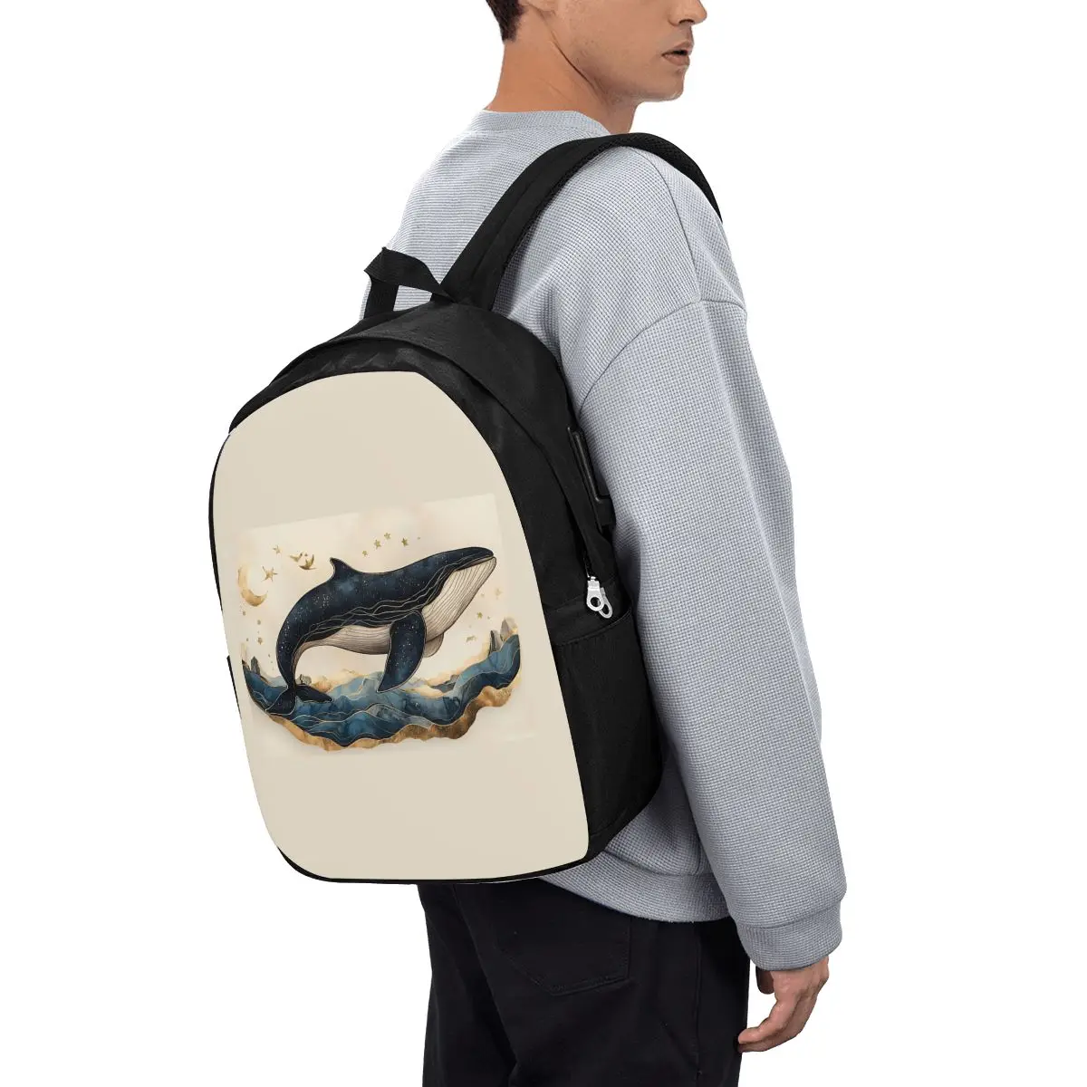 

Golden Blue Aesthetic Whale Backpack Travel Notebook Bag Computer College Student School Bag Laptop Shoulder Bags for Men Women